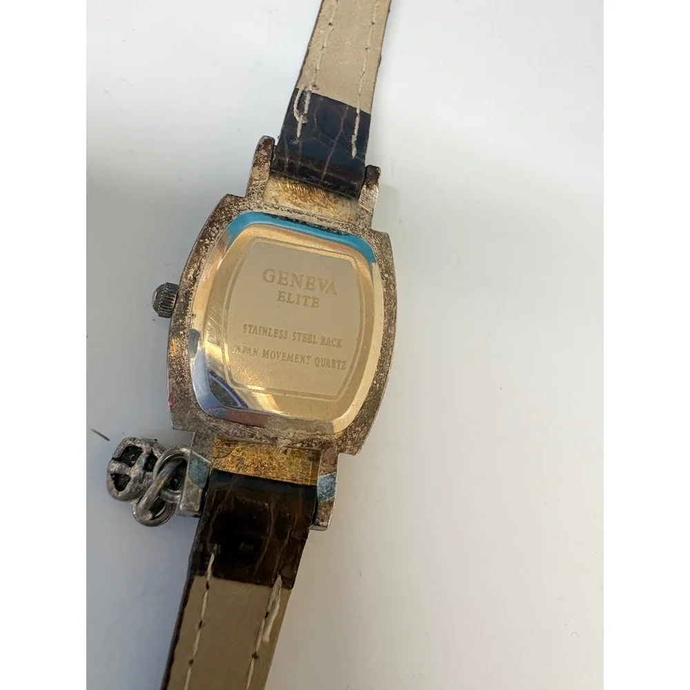 Geneva Elite Vintage Style Brown Leather Ornate‎ Silver Tone Heart Charm Watch
